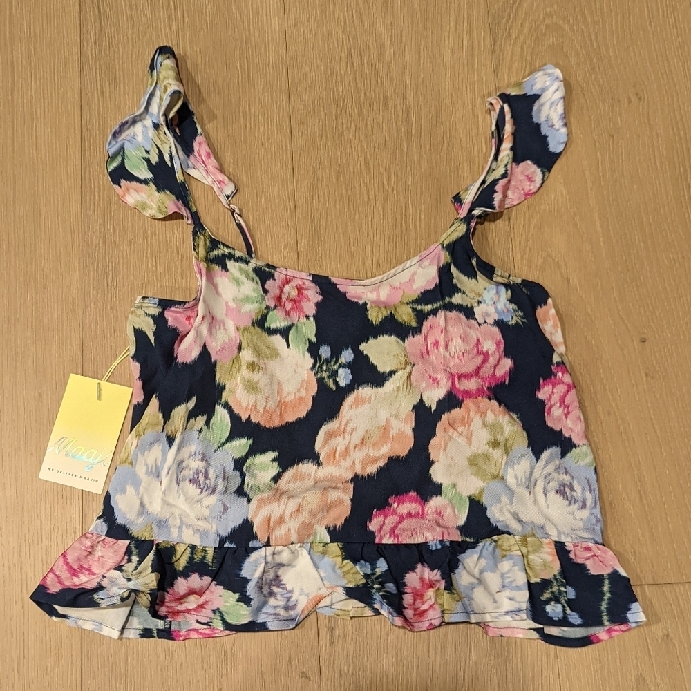 Floral Sleeveless Top - Blue and Pink